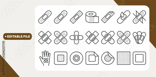 Photos Medical patch and plaster editable stroke outline icons set isolated on white background flat vector illustration