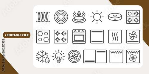 Photos Stove, cooktop, oven related editable stroke outline icons set isolated on white background flat vector illustration