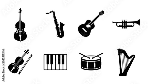 Canvas Print 8 Musical Instrument Silhouette Icons for Music Education and Performance