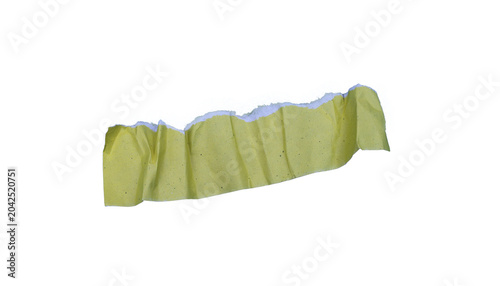 Blank wrinkled olive paper cutting piece with torn fibrous edges