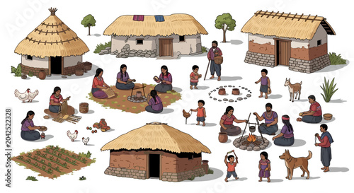 Foto Daily life in a traditional ancient village with indigenous community activities
