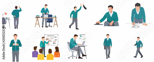 Fotografía Set of professional male character illustrations depicting various business acti