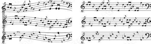 Photos Sheet Music Harmony: An arrangement of musical scores showcasing a symphony of notes and clefs, representing the art of composition and musical notation