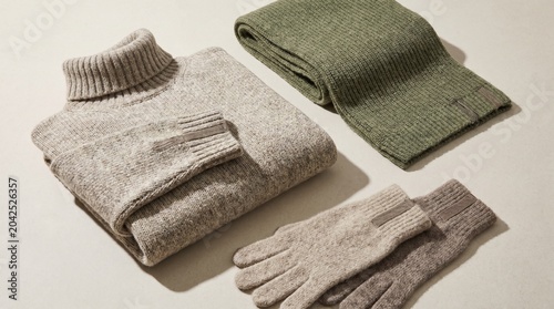 Biometric knitted wearables still life with wool layers on stone surface