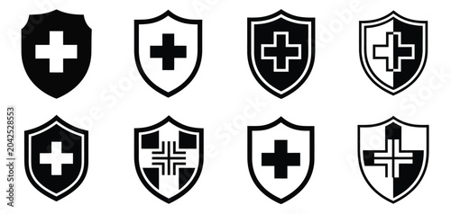 Medical shield with cross icon vector illustration representing health protection, immunity support, and healthcare safety concepts.