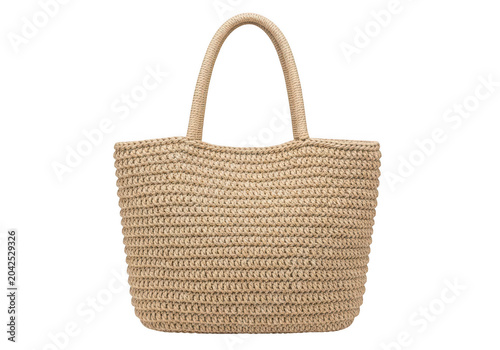 Woven straw handbag with tan leather handles