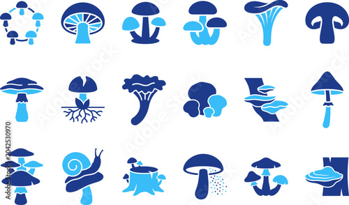 Obraz na płótnie Mushroom icons fungus nature wild forest food edible poisonous foraging mushroom types forest woodland foraging growth nature wild fungus edible