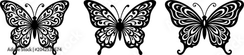 Butterfly Silhouette Bundle Vector, Decorative Butterfly Silhouette Bundle with Ornamental Floral Wing Pattern Vector Illustration Set