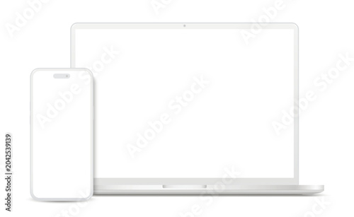Smartphone and Laptop Computer Empty Screen Clay Mockup