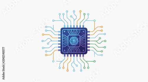 A central processing unit with a brain icon inside for the concept of artificial intelligence.