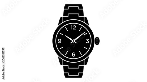 Classic Wristwatch Icon, Black and White Silhouette, Timekeeping Accessory