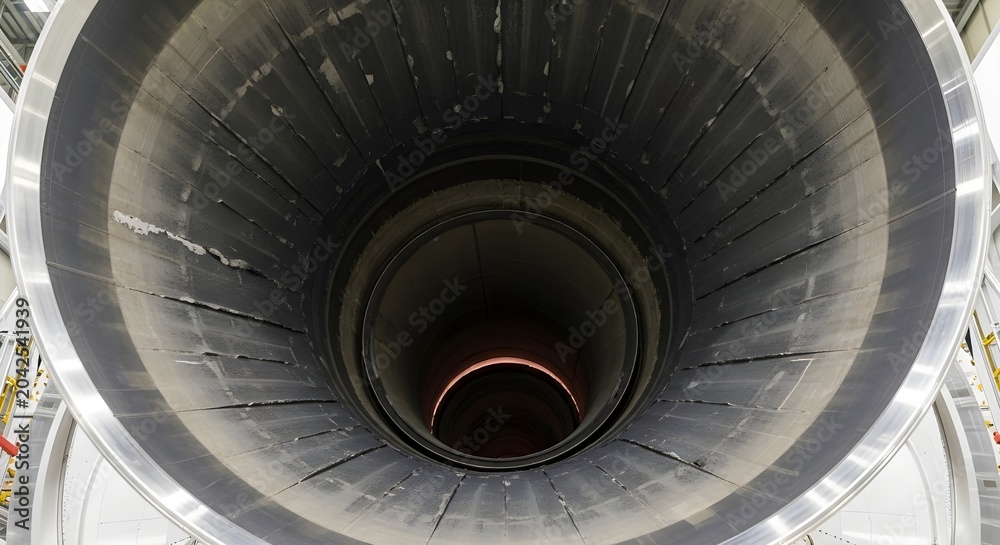 Fototapeta premium Dramatic View Inside Industrial Concrete Tunnel with Circular Opening and Natural Light