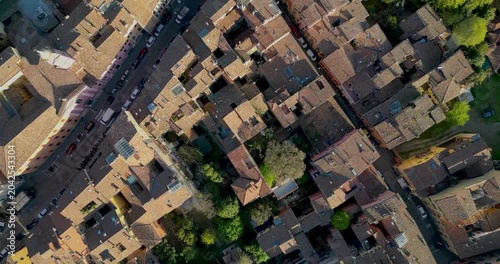 Aerial Views of Ancient Bologna, Italy: Historic Churches, the Iconic Tower, Timeless Architecture and Stunning Golden Light