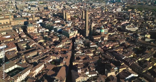 Aerial Views of Ancient Bologna, Italy: Historic Churches, the Iconic Tower, Timeless Architecture and Stunning Golden Light