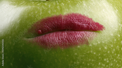 Green apple skin with red irritated spot and blister texture in close up, clean studio lighting, copy space