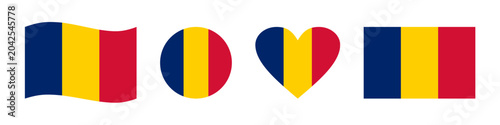 Foto Set of four creative Chad flag vector designs featuring wavy, circular, heart-sh