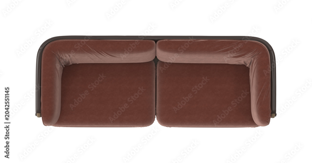Naklejka premium Modern Scandinavian Sofa with Leather Shell and Wooden Frame, Top View on White Background