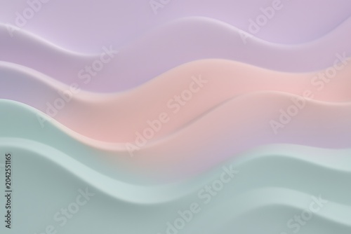 Soft pastel 3D wavy abstract background in lilac peach and mint