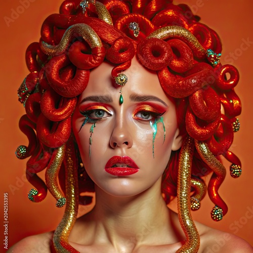 Crying Medusa Gorgon With Holographic Tears and Intricate Hair Design