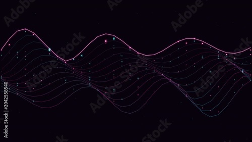 Dynamic Motion of Digital Waveforms in a Futuristic Animation Sequence.