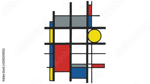 Tableau sur toile Geometric abstract composition with red blue yellow gray rectangles and yellow c