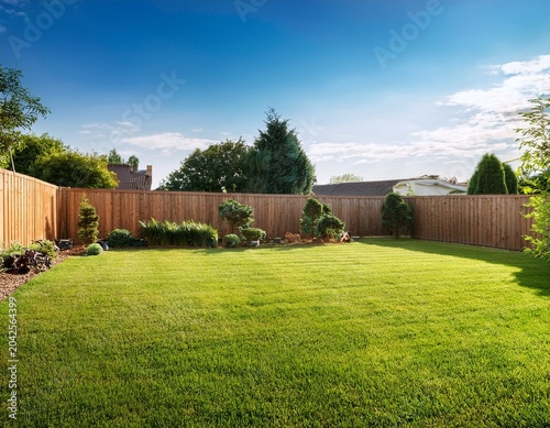 backyard lawn with wooden fence