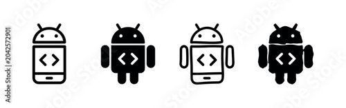 Slika na platnu Android App Development Robot with Code Brackets Icon Set.