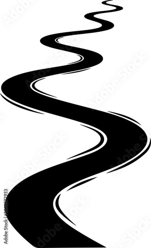 Wavy road, black road, winding path, vector road, isolated road