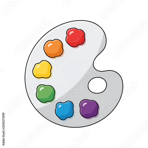 A colorful artist palette with blobs of paint in various bright and vibrant colors