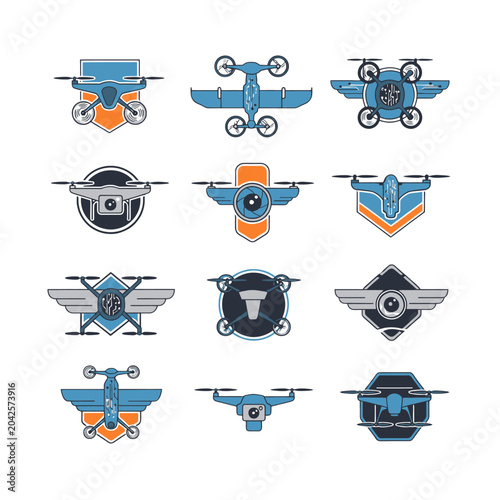 Collection of various illustrations of different types of unmanned aerial vehicles on white
