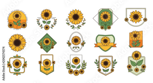 Collection of sunflower decorative frames icons.