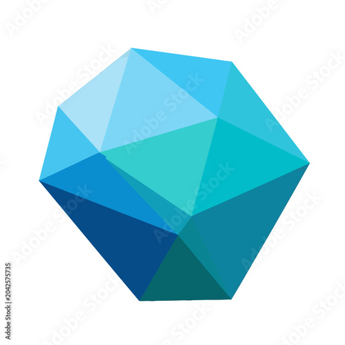 A blue geometric crystal shape isolated on a plain white background