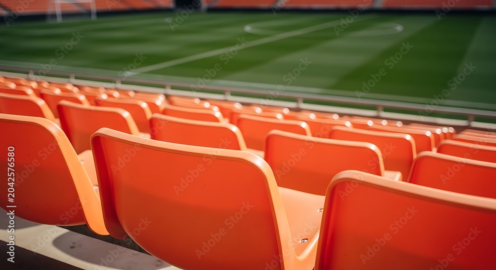 Fototapeta premium Orange stadium chairs in outdoor sports venue
