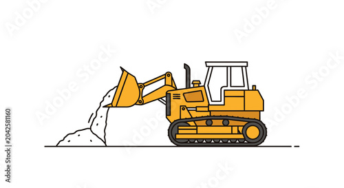 Vászonkép Yellow bulldozer loading gravel, construction site illustration