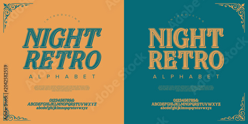 Cuadro en lienzo Night Retro vintage bold italic serif alphabet font with outline style design el
