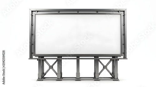Blank billboard structure with metal frame isolated on white background