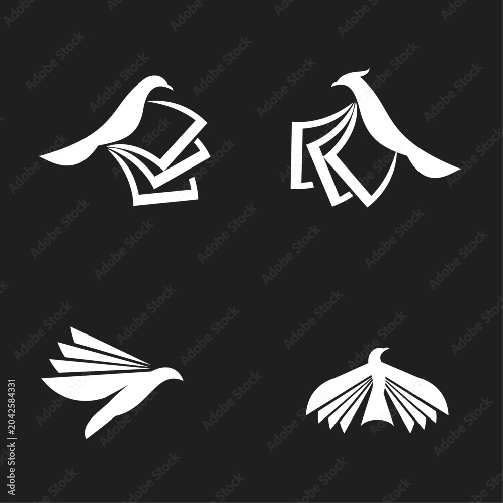Fototapeta premium Abstract Bird and Book Logo Designs Representing Knowledge, Education, and Wisdom
