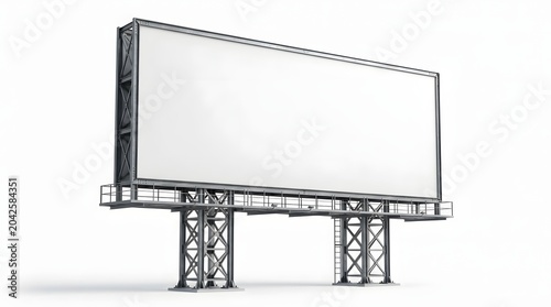 A blank billboard mounted on a metal frame structure against a plain background