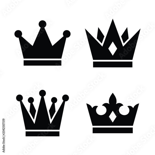 Quadro su tela Set of four royal king and queen crown silhouettes in flat style with monarchy s