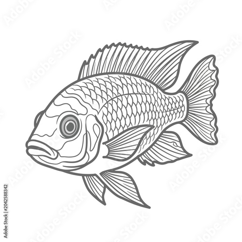 Tableau sur toile Intricate cichlid fish coloring page for adults.