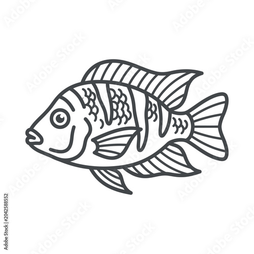 Bild auf Leinwand Striped cichlid fish line drawing for coloring activity.