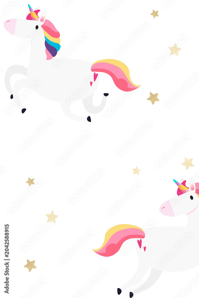 Obraz premium Unicorn colorful golden stars png pattern