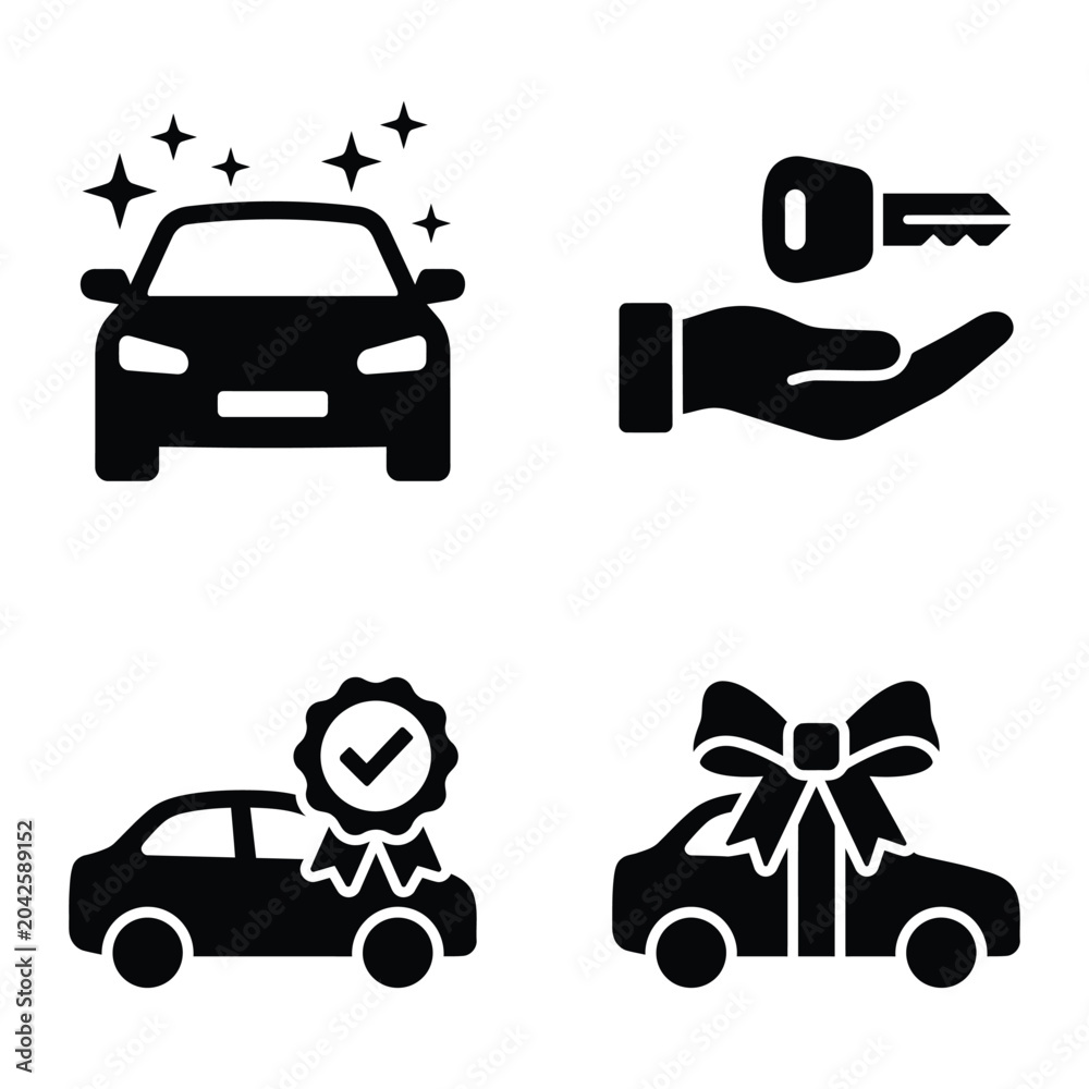 Naklejka premium Set of car services vector icons showing clean vehicle delivery and ownership with handover cleaning transportation