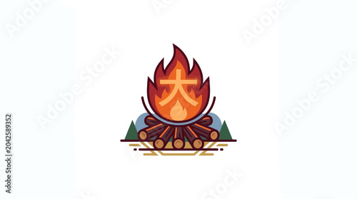 Tableau sur toile Campfire Icon with Japanese Kanji Symbol for Big
