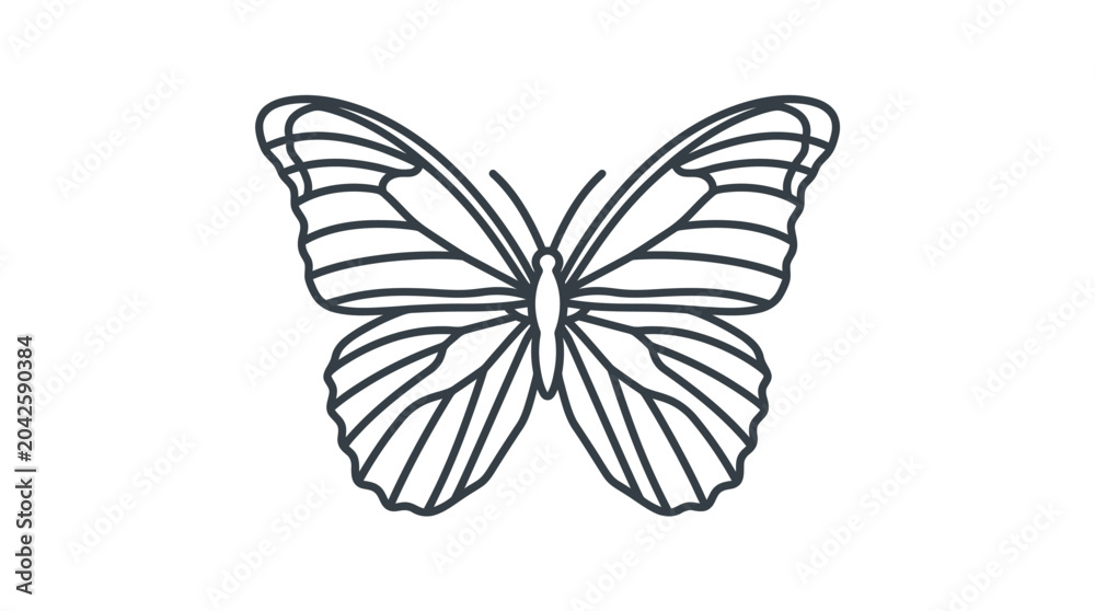 Fototapeta premium Simple butterfly line art drawing for kids coloring.