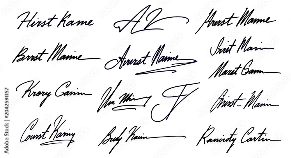 Naklejka premium Collection of various cursive signatures on paper.