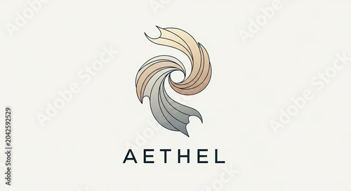 Stylized abstract logo resembling a swirling feather or wave.