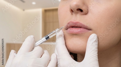 Thin Lip Patient Receiving Filler Injection in Salon Chair