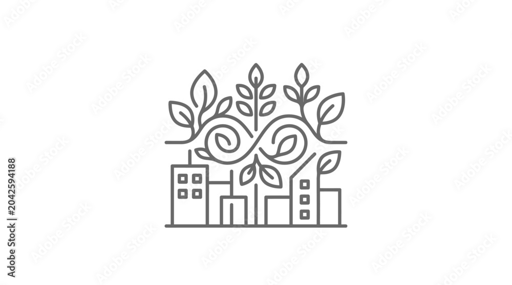 Fototapeta premium Urban nature icon with city buildings and plants.