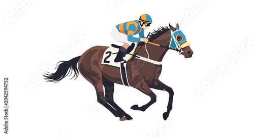 Jockey Riding Racehorse, Equestrian Sport, Horse Racing Illustration